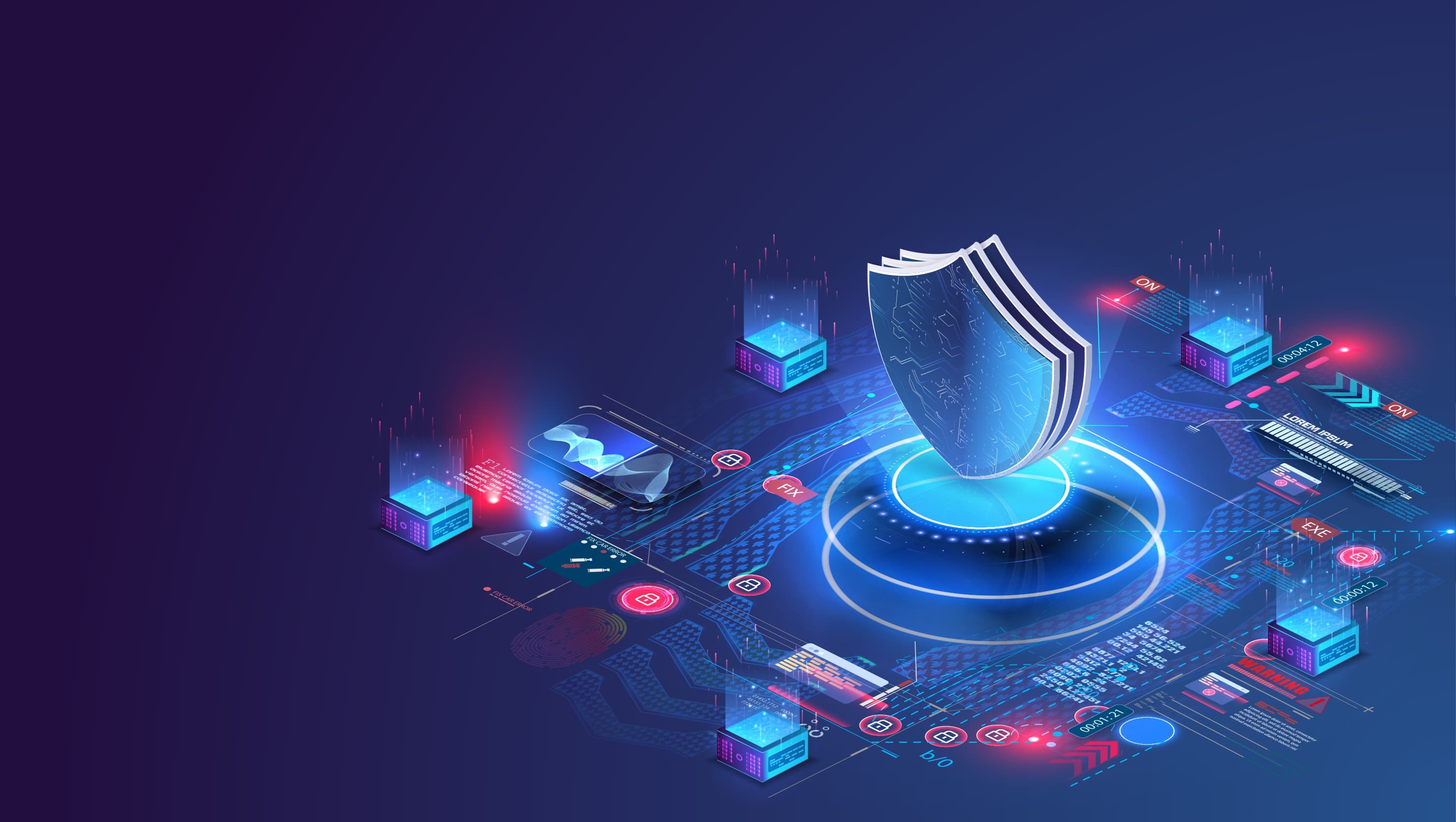 Network,Data,Security,Isometric.,Online,Server,Protection,System,Concept,With