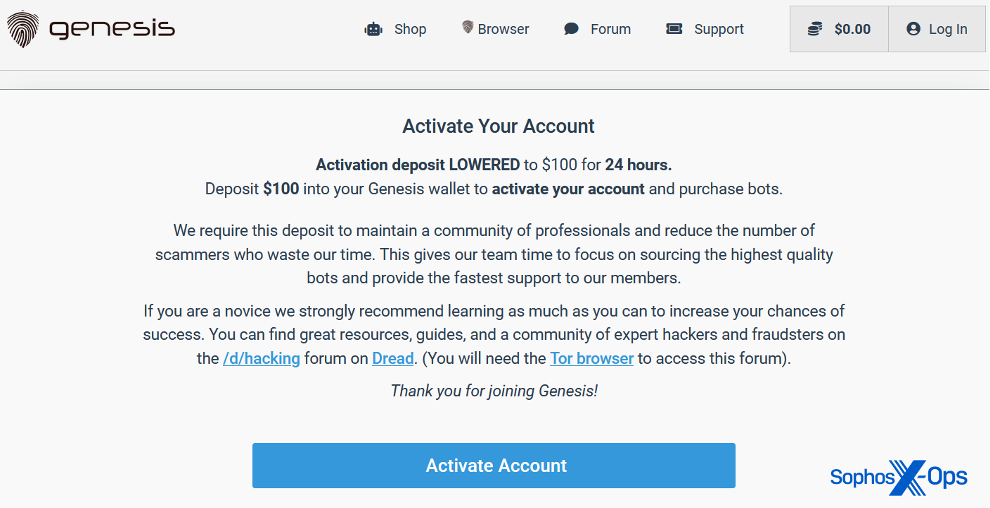 Screenshot: The deposit demand from the fake Genesis site